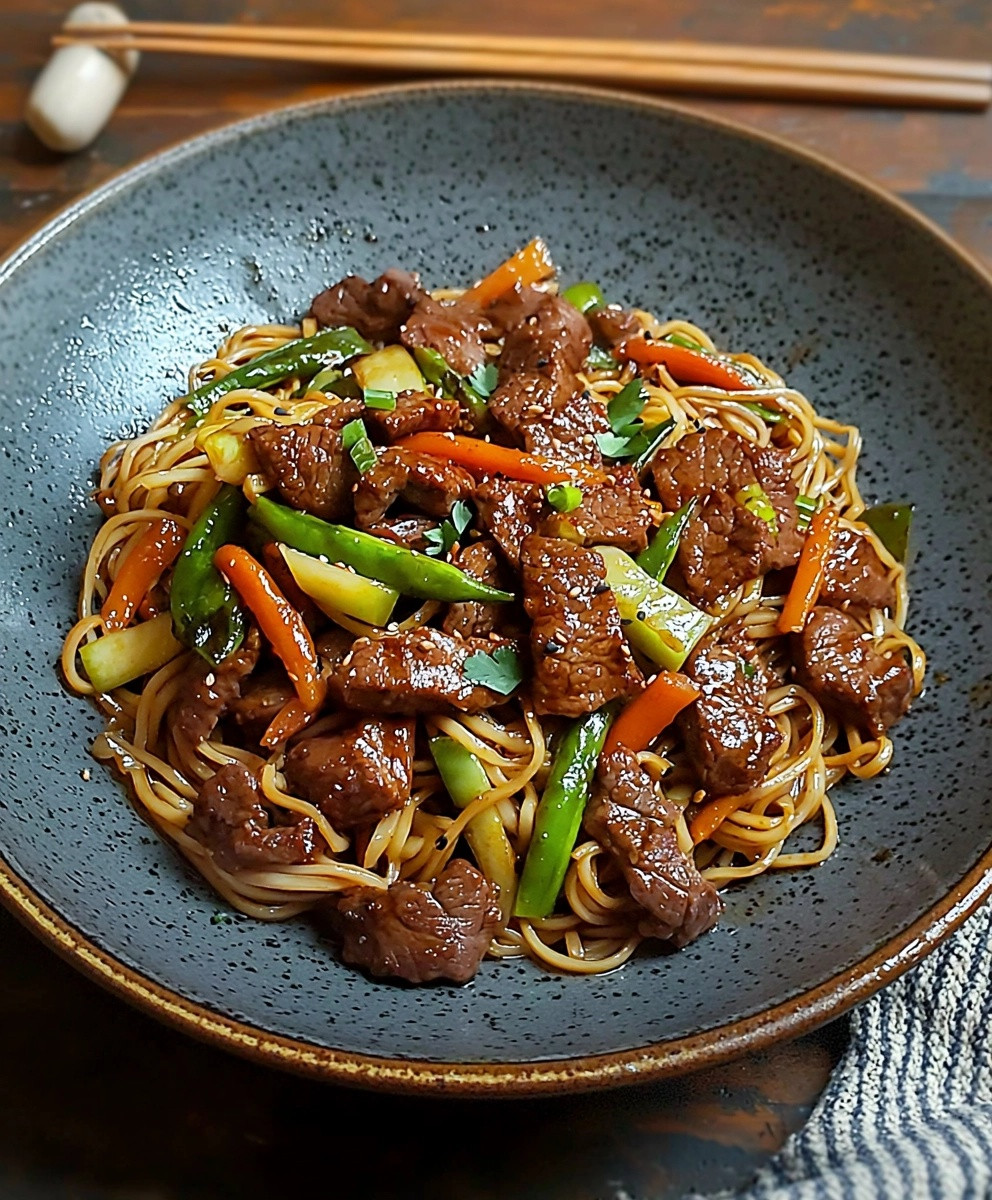 Asia Nudelpfanne mit Rindfleisch