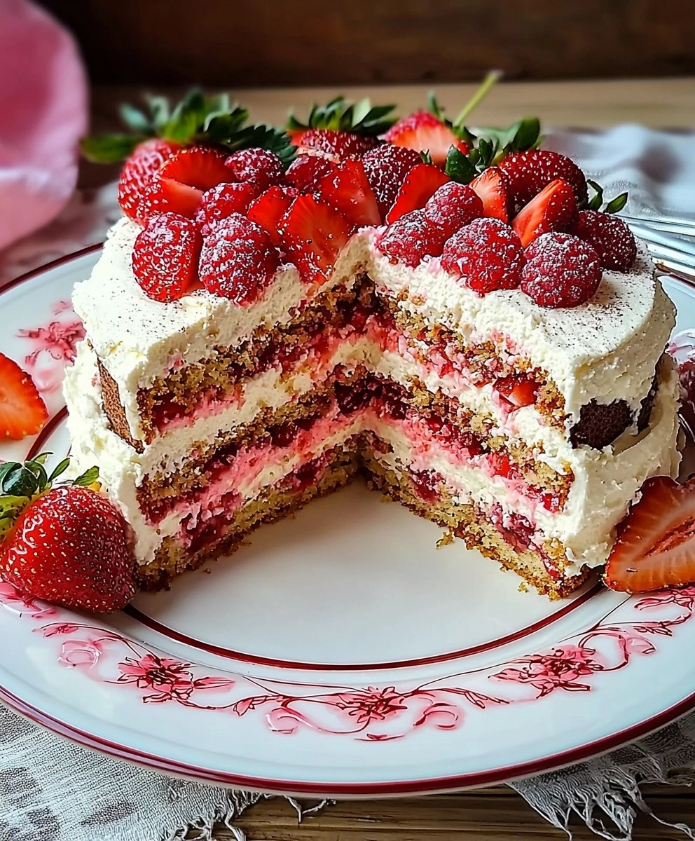 Erdbeer Stracciatella Torte