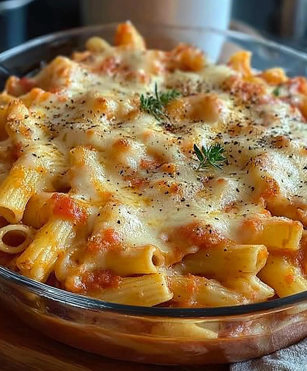 Überbackene Nudeln Tomatensoße