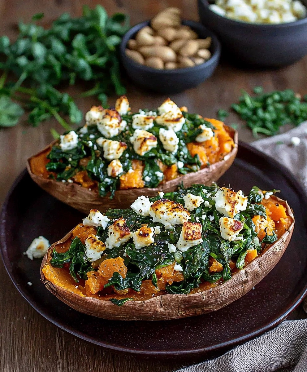 Gefüllte Süßkartoffel Feta Spinat
