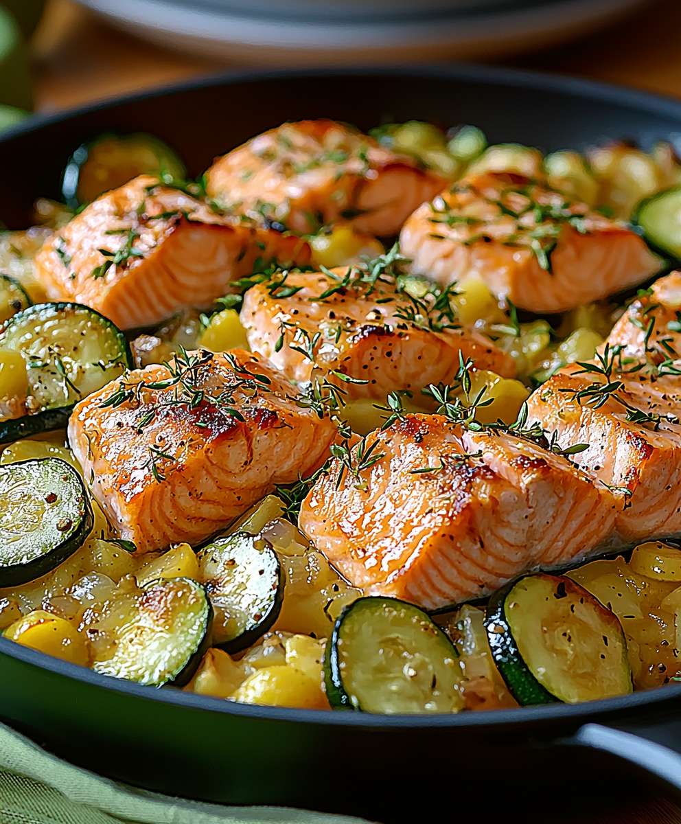 Lachs Zucchini Pfanne