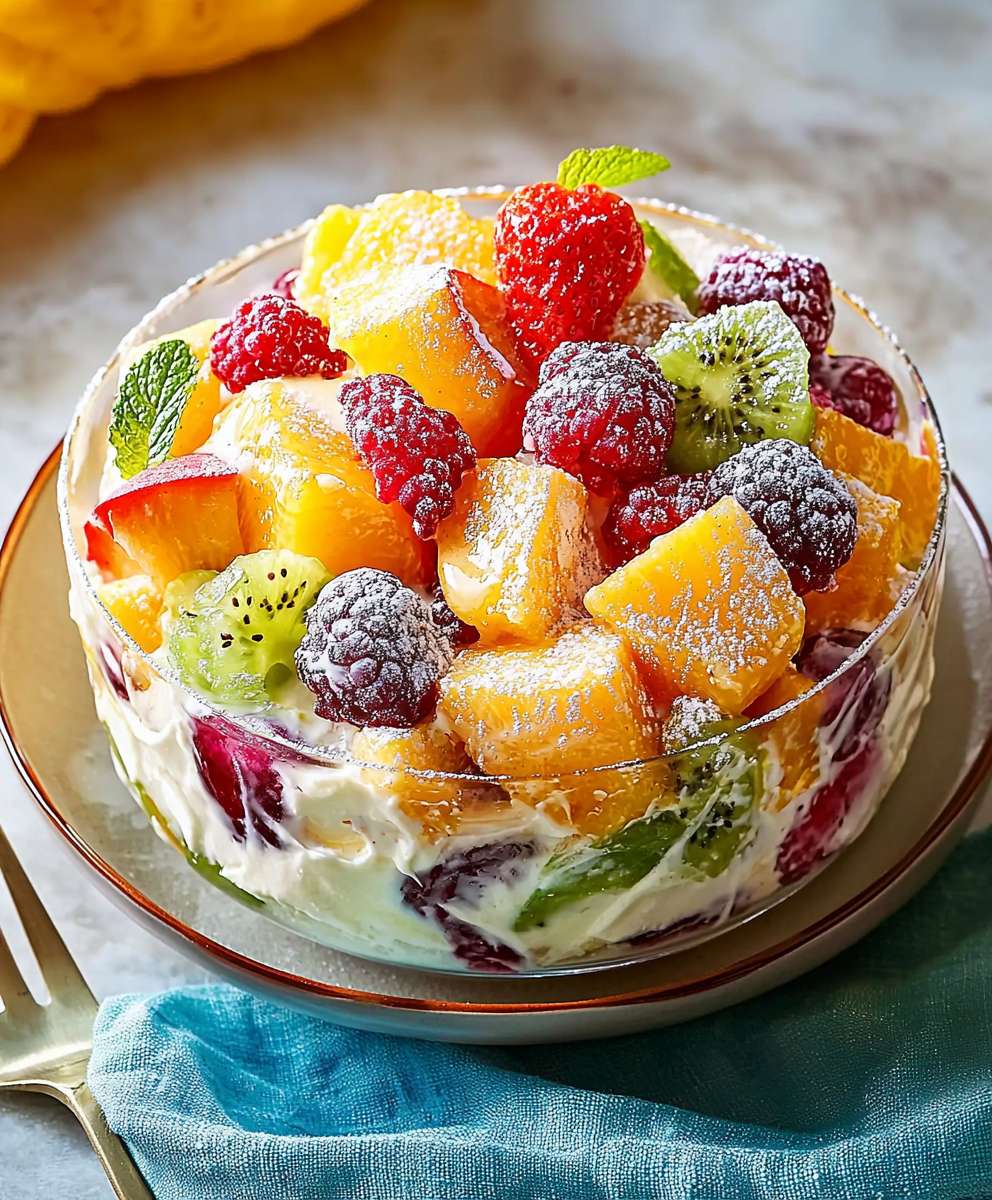 Käsekuchen Obstsalat