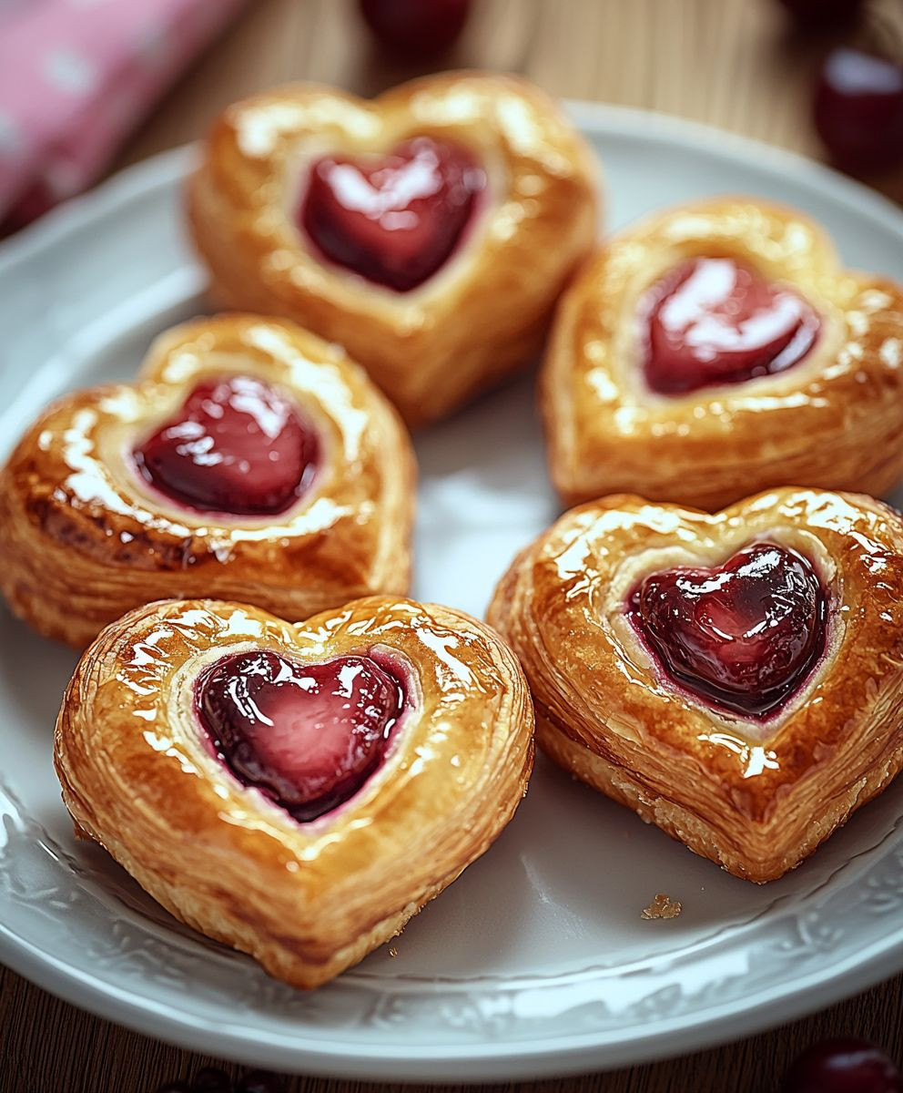Marzipan Kirsch Blätterteigherzen
