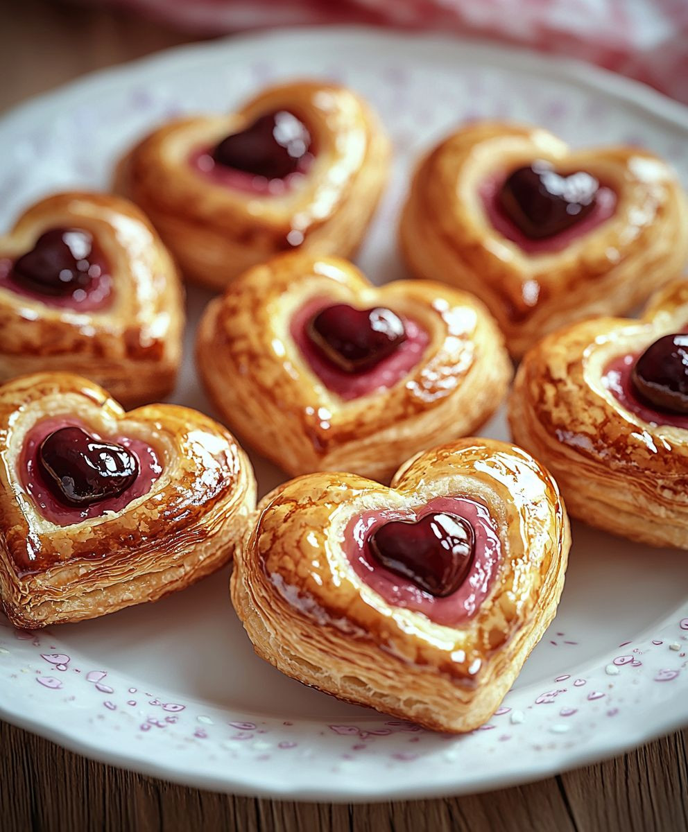Marzipan Kirsch Blätterteigherzen