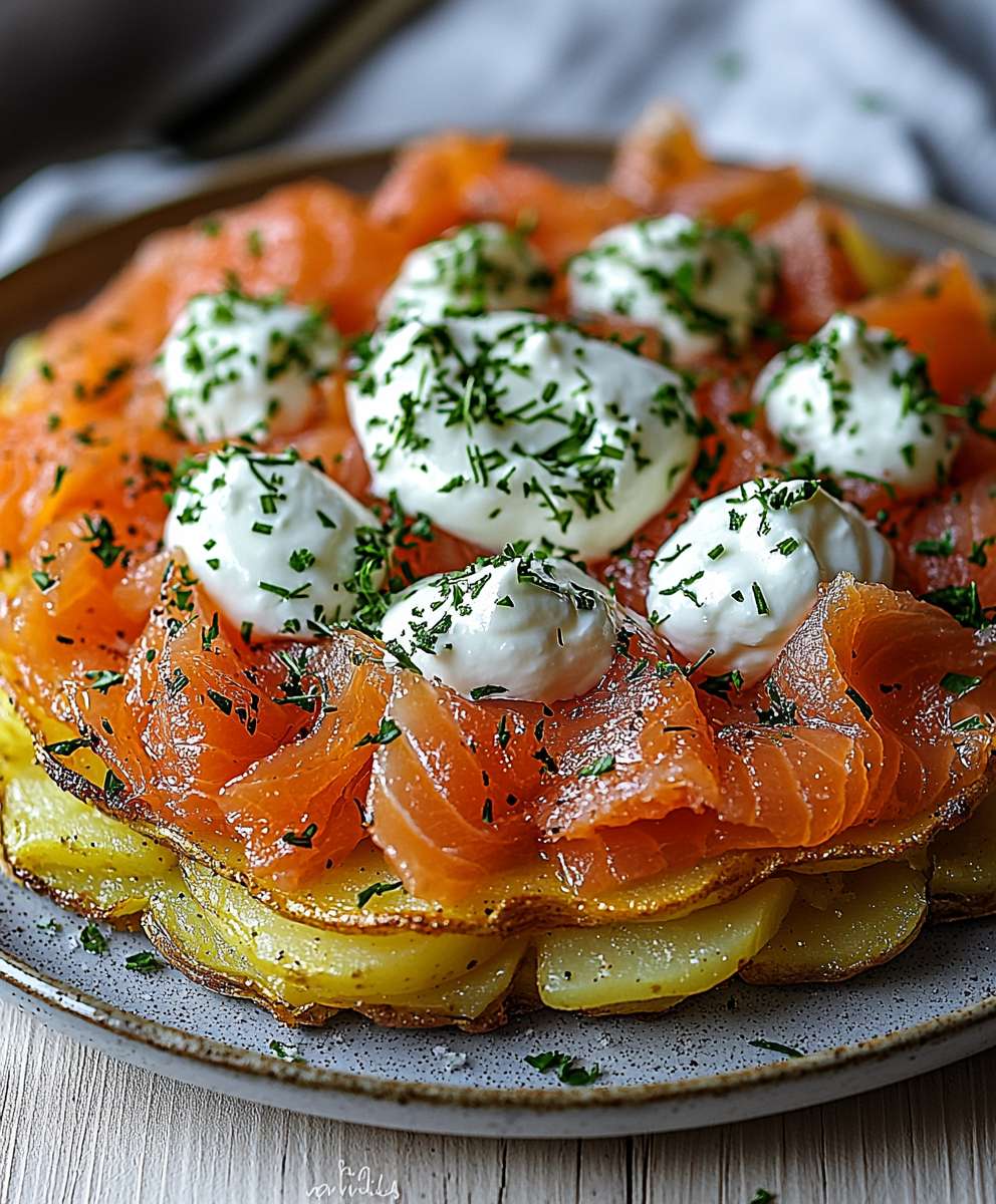 Kartoffelgalette Räucherlachs Crème Fraîche