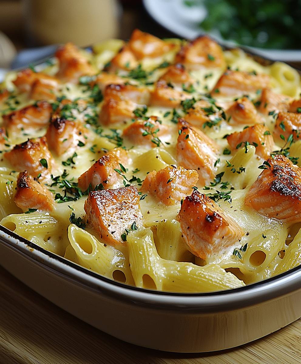 Lachs Nudelauflauf mit Sahne