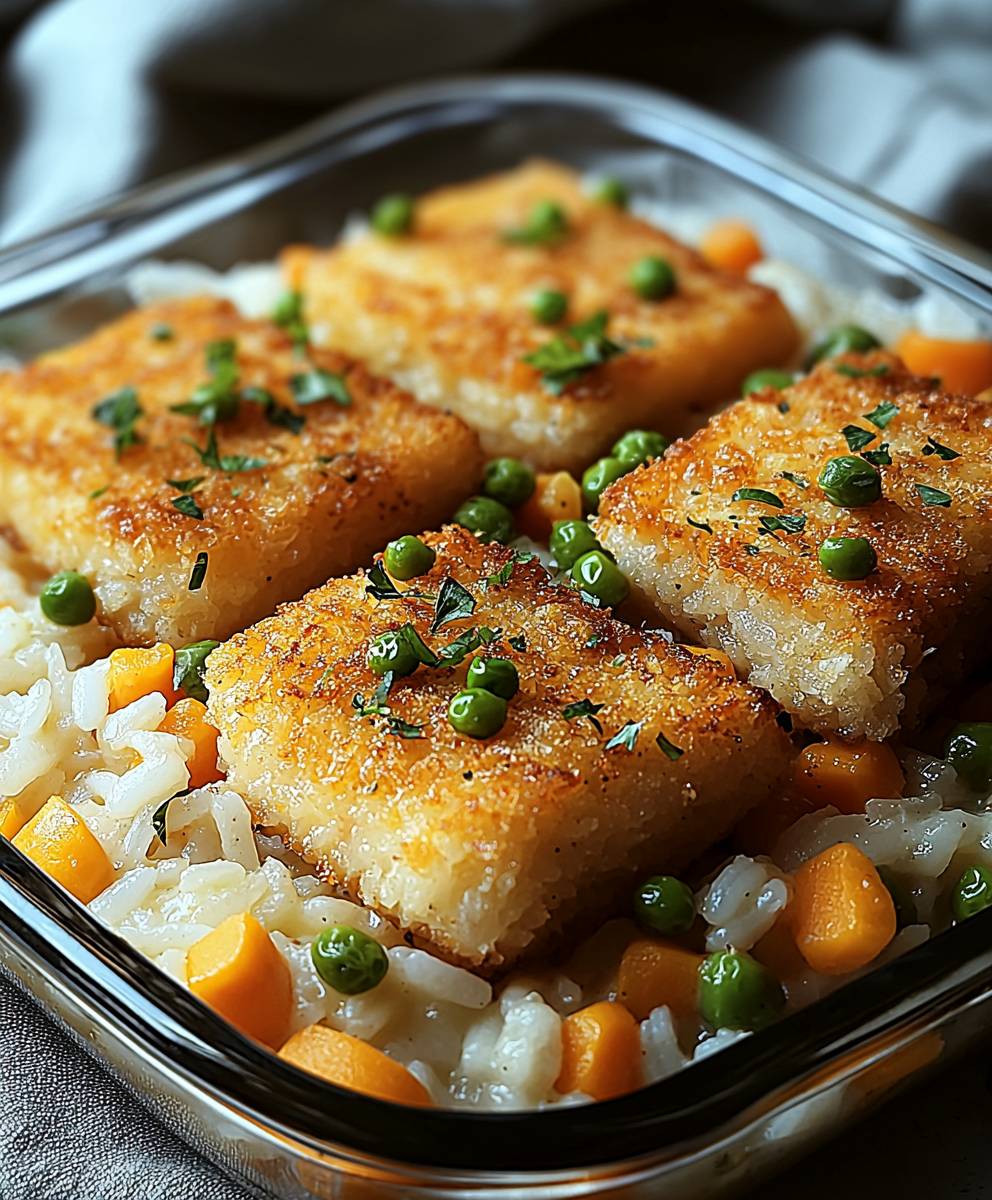 Fischstäbchen Auflauf mit Reis