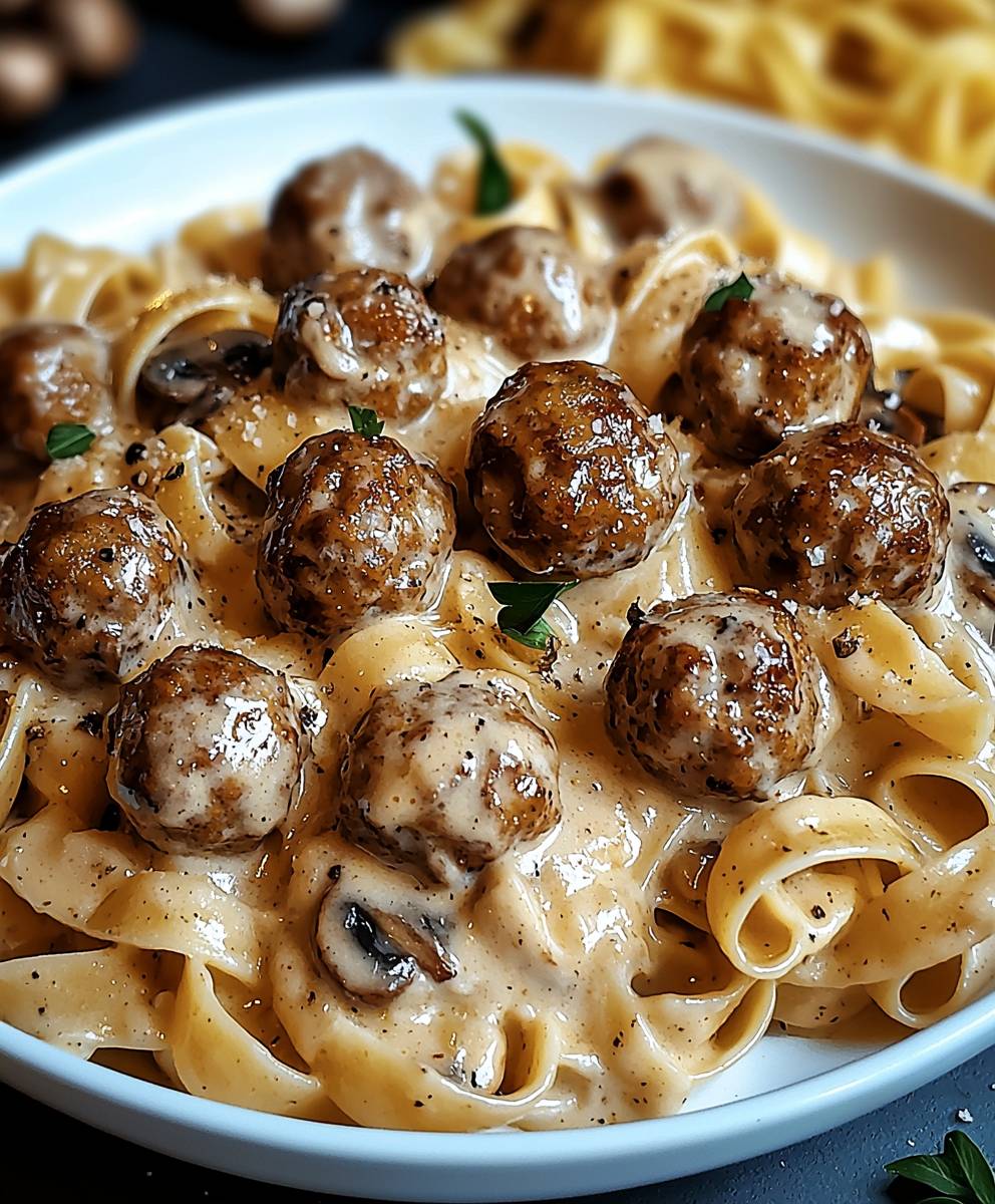 Pasta Pilz Sahne Hackfleischbällchen