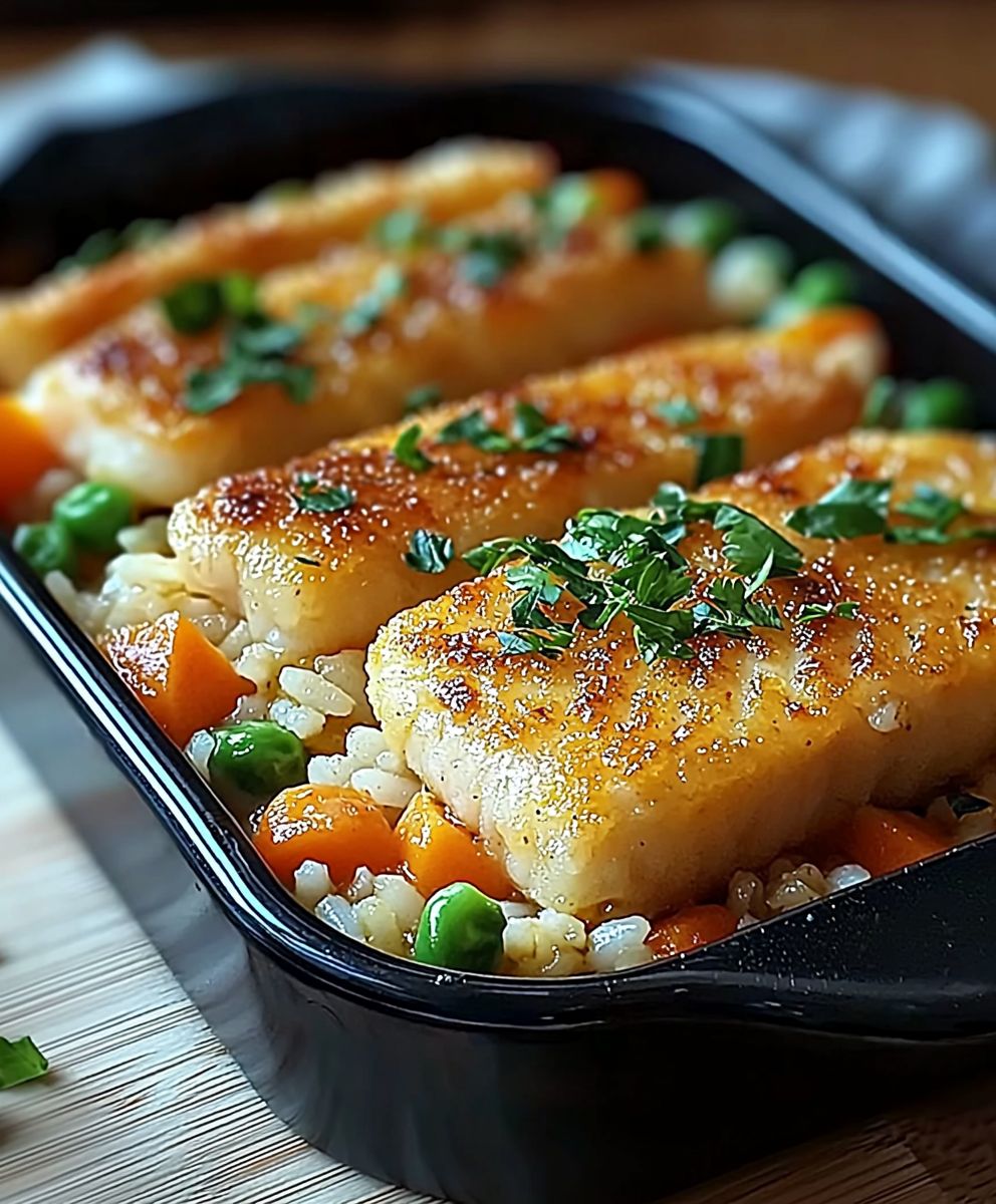 Fischstäbchen Auflauf mit Reis