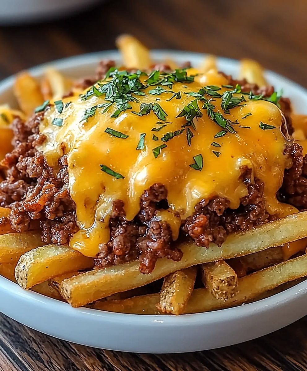 Beladene Pommes Hackfleisch Cheddar