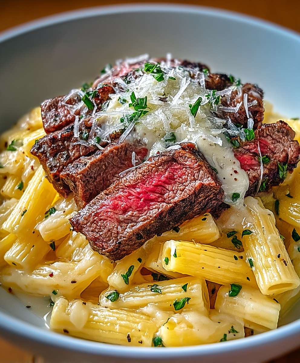 Knoblauch Parmesan Steak Pasta