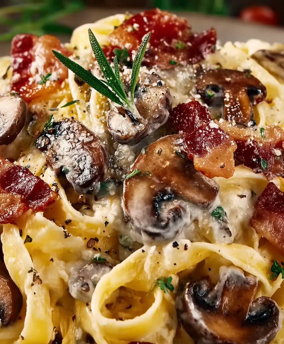 Tagliatelle mit Speck Champignons