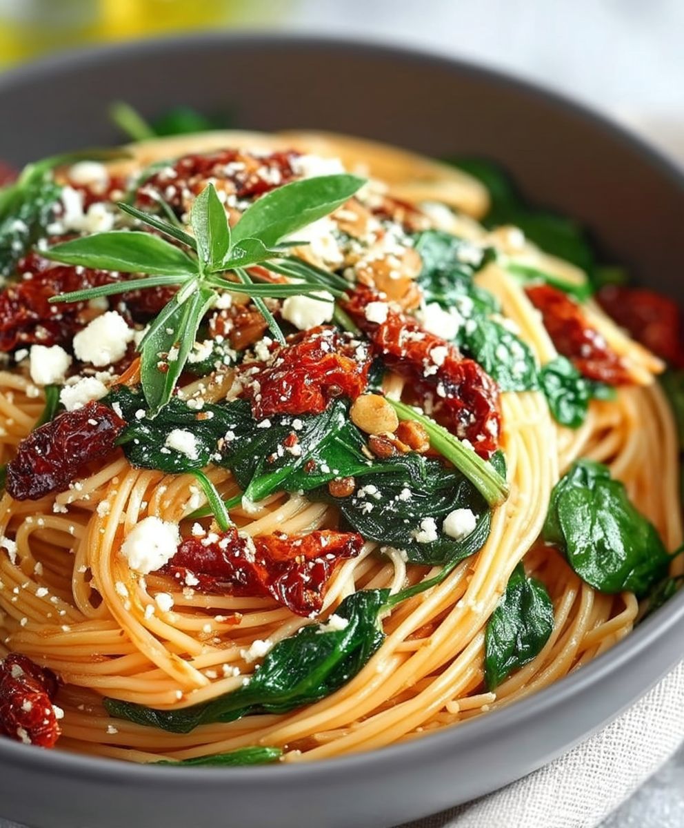 Spaghetti sonnengetrocknete Tomaten Spinat