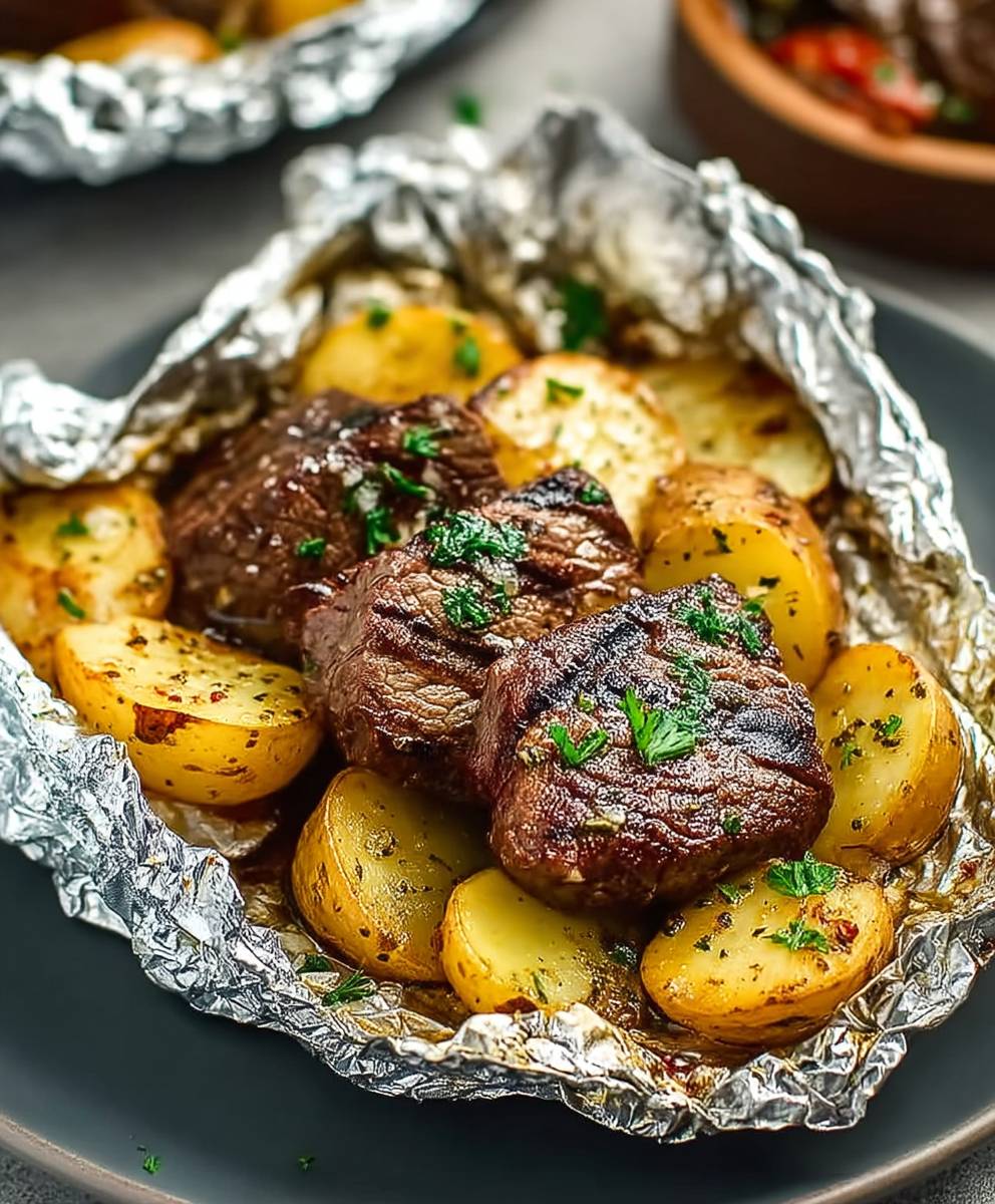Knoblauchsteak mit Kartoffeln