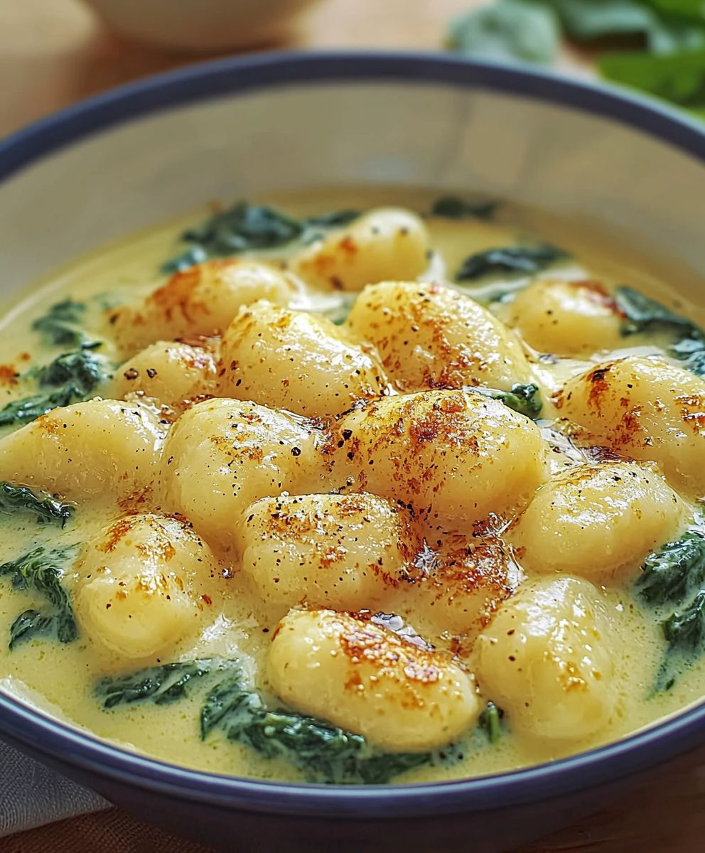 Cremige Spinatsauce Gnocchi