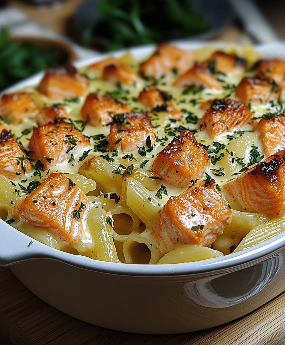 Lachs Nudelauflauf mit Sahne