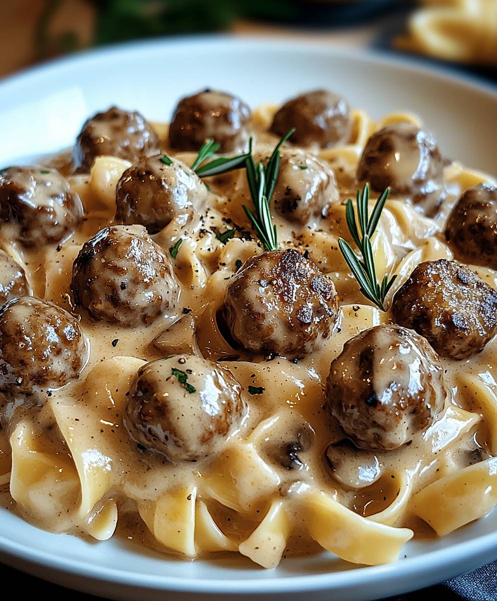 Pasta Pilz Sahne Hackfleischbällchen