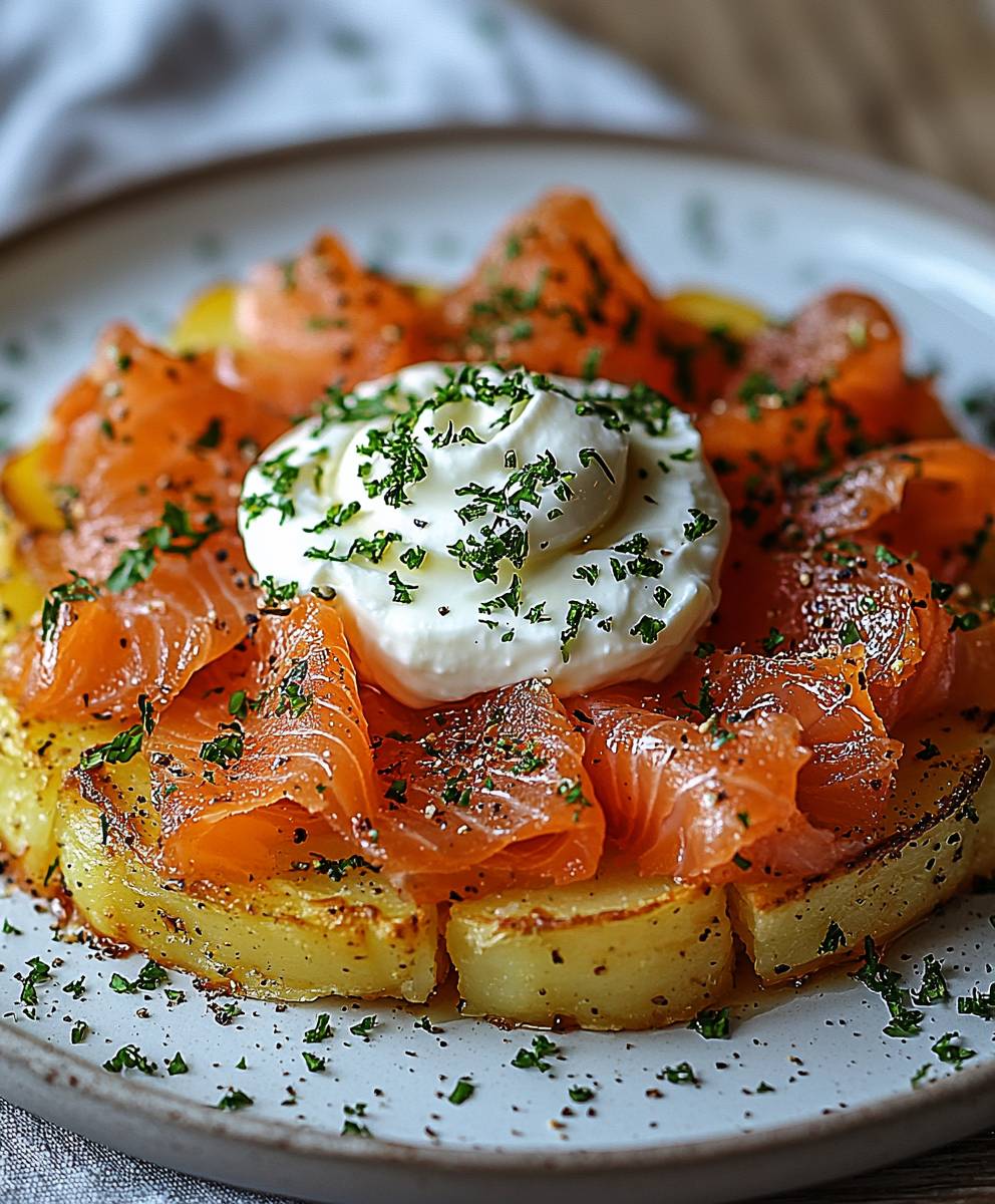 Kartoffelgalette Räucherlachs Crème Fraîche
