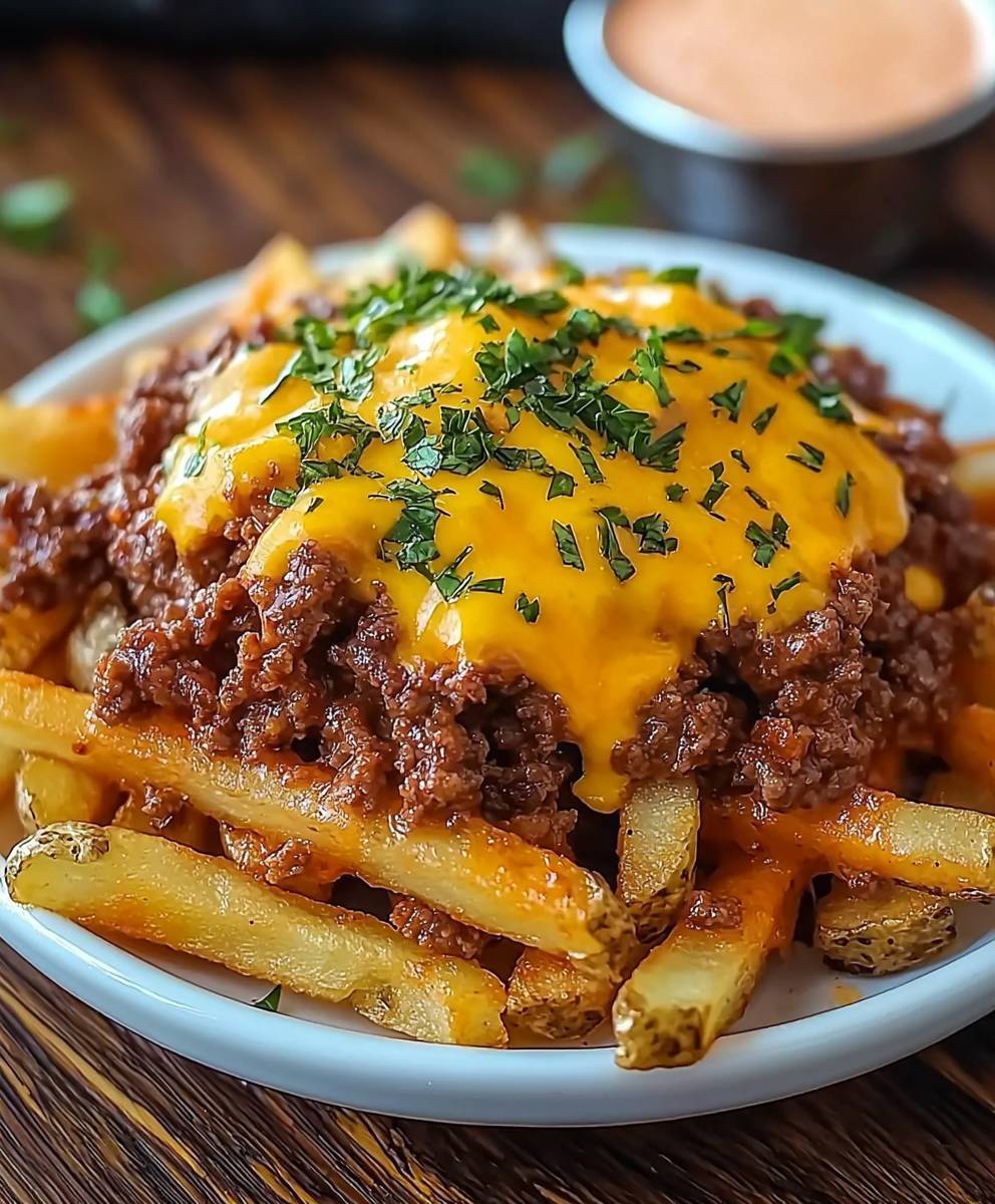 Beladene Pommes Hackfleisch Cheddar
