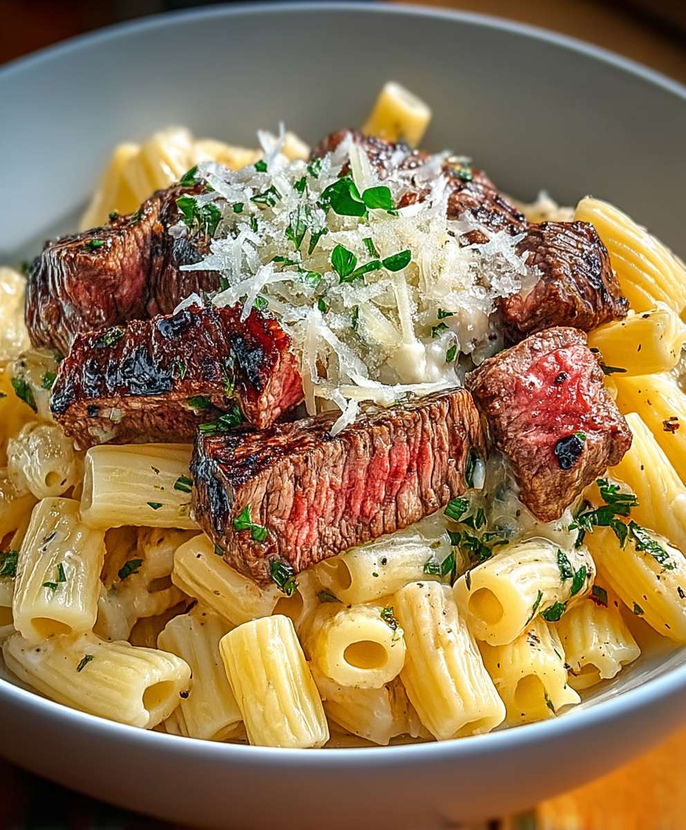 Knoblauch Parmesan Steak Pasta