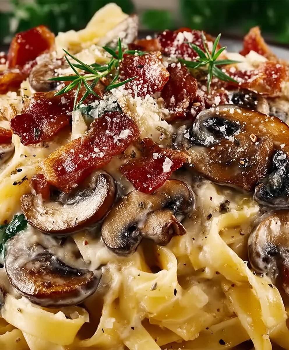 Tagliatelle mit Speck Champignons