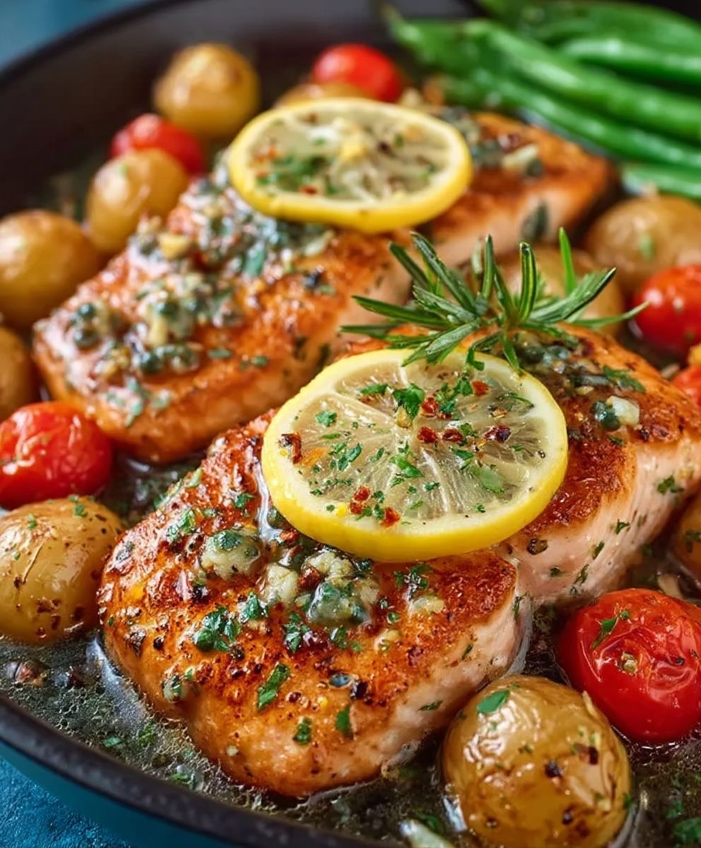 Zitronen Knoblauch Butter Lachs