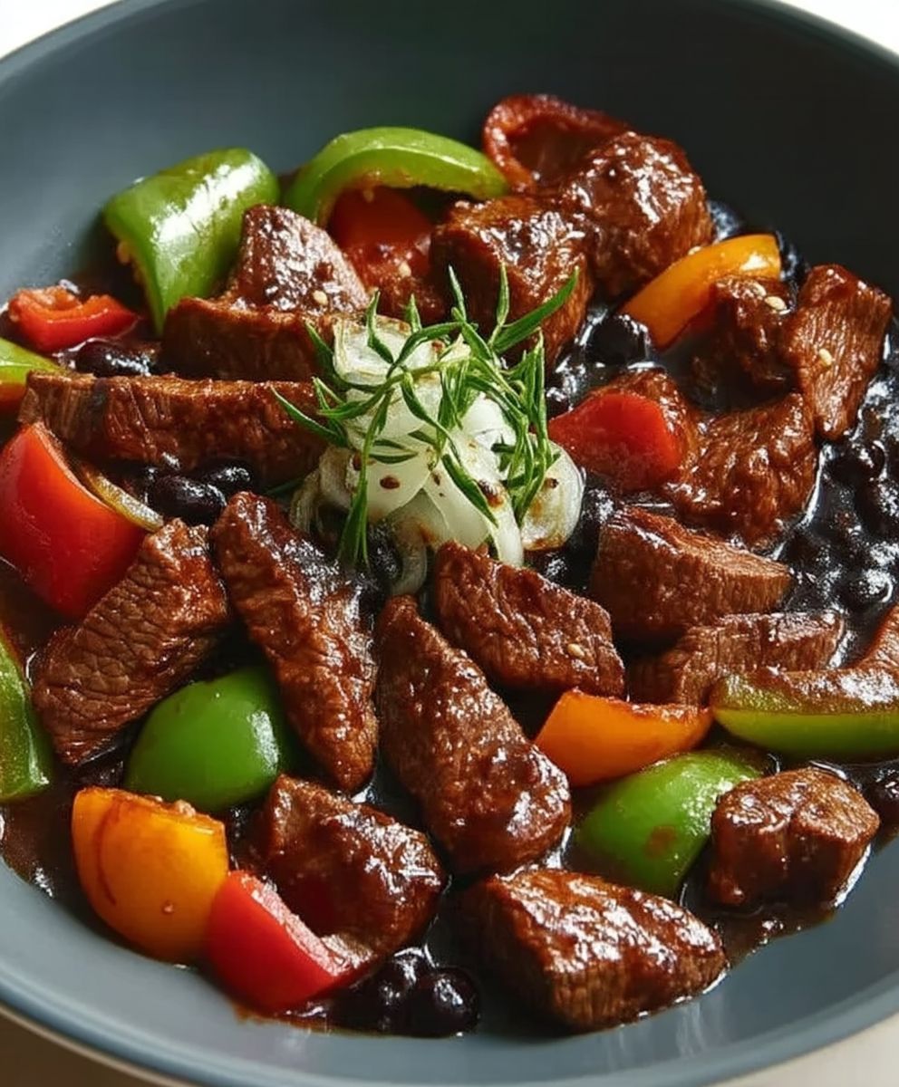 Rindfleisch Schwarzbohnensoße