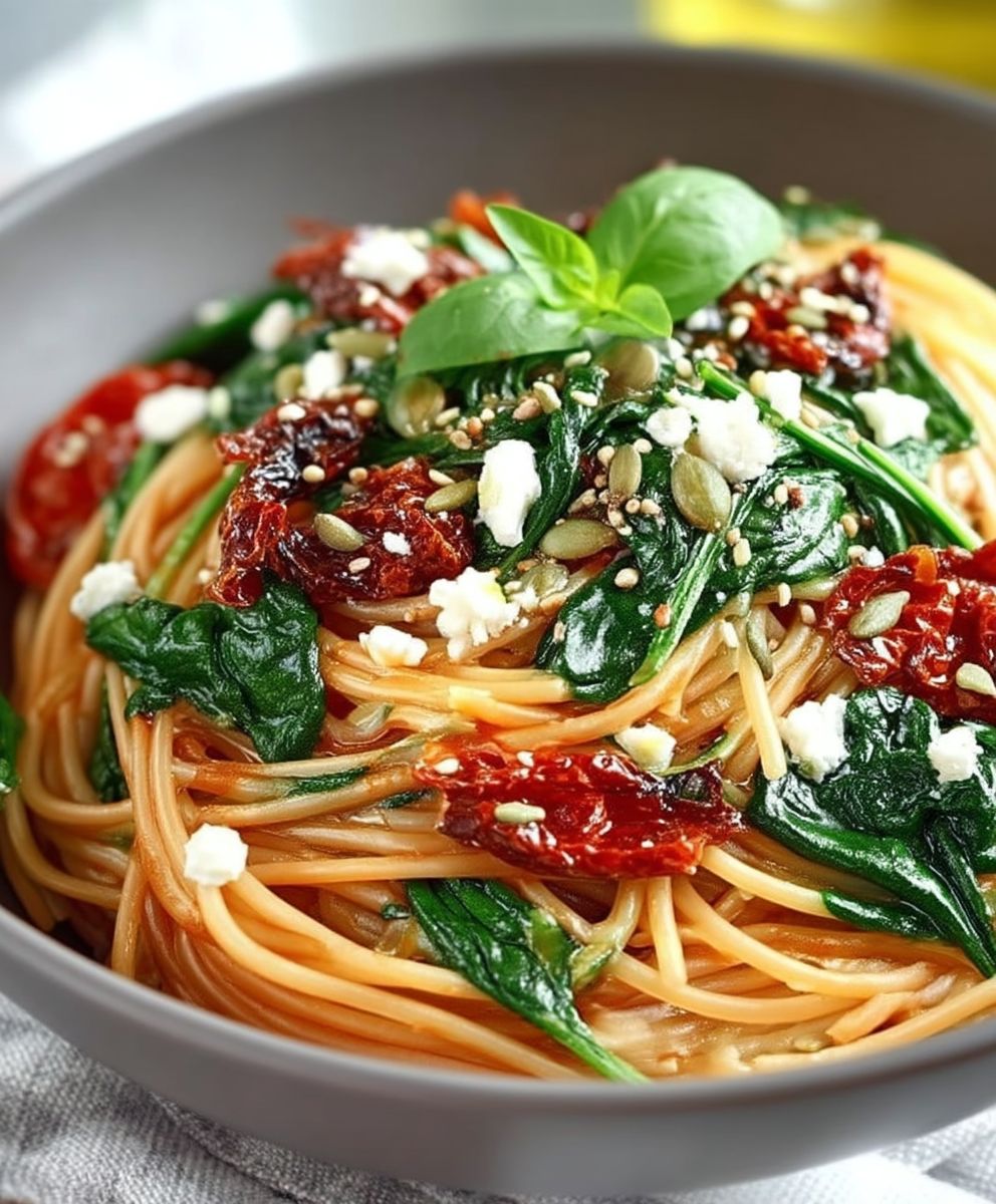 Spaghetti sonnengetrocknete Tomaten Spinat