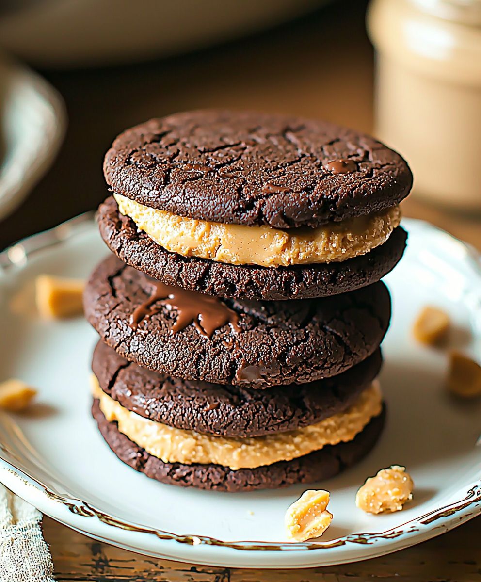 Schoko Erdnussbutter Cookie Sandwich