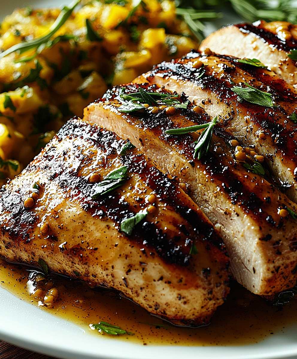 Gegrilltes Putenfilet brauner Zucker Senf