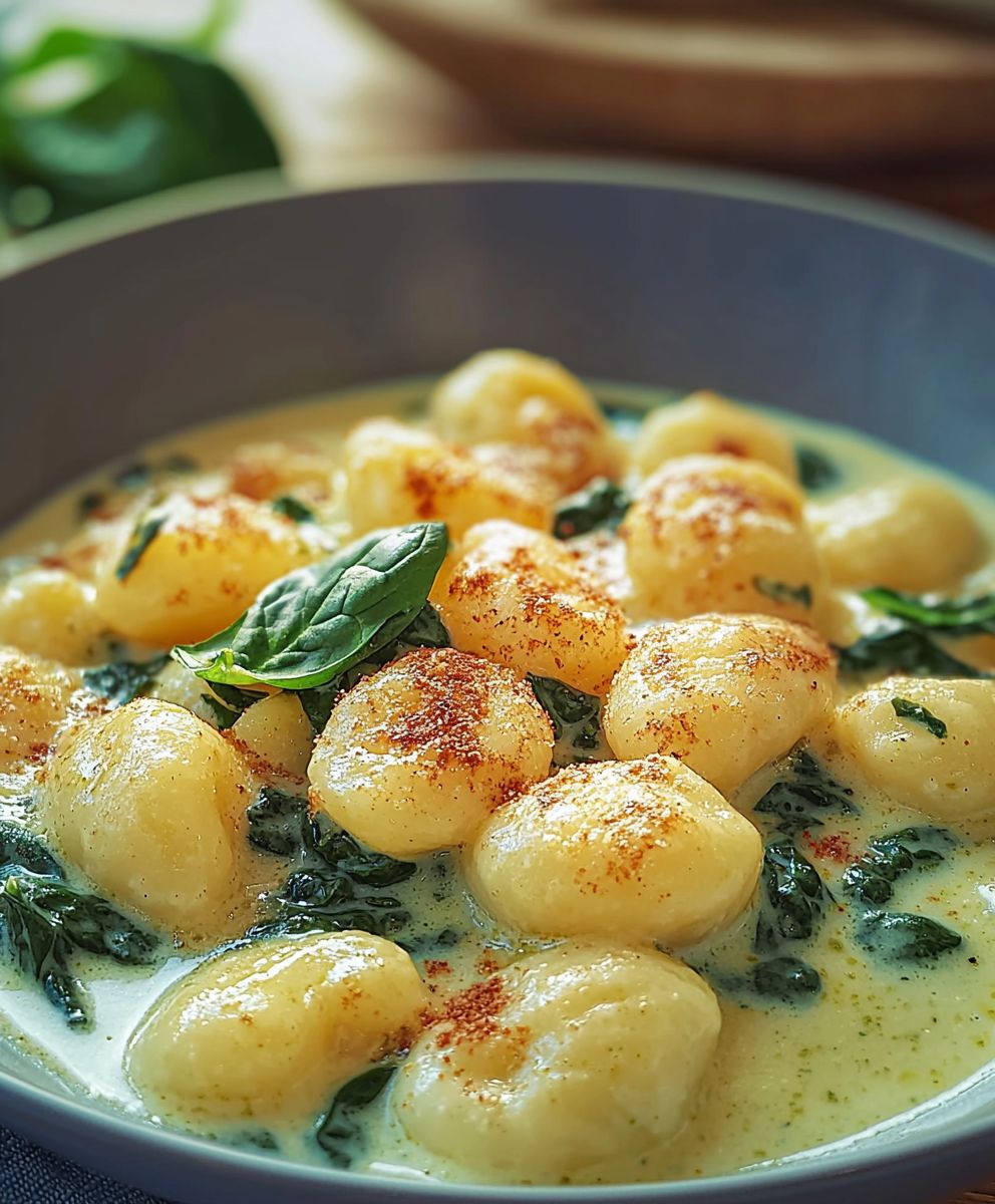 Cremige Spinatsauce Gnocchi