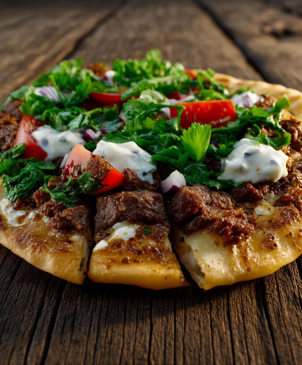 Türkische Pizza Hackfleisch Knobi Dip