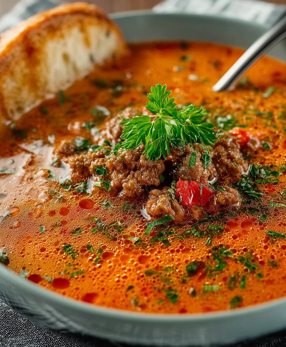 Ajvar Suppe Hackfleisch