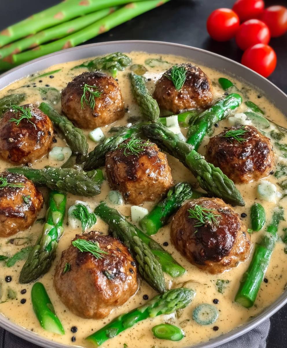 Hackfleischbällchen Spargel Kräuterrahmsauce