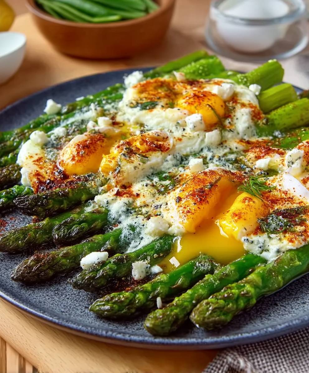 Grüner Spargel Eier Feta
