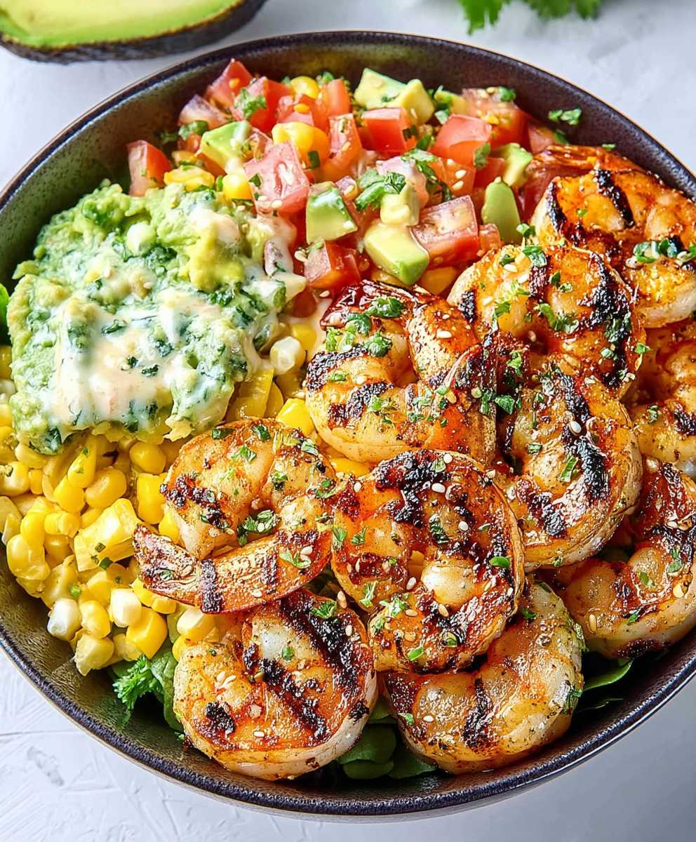 Gegrillte Garnelen Avocado Mais Salsa