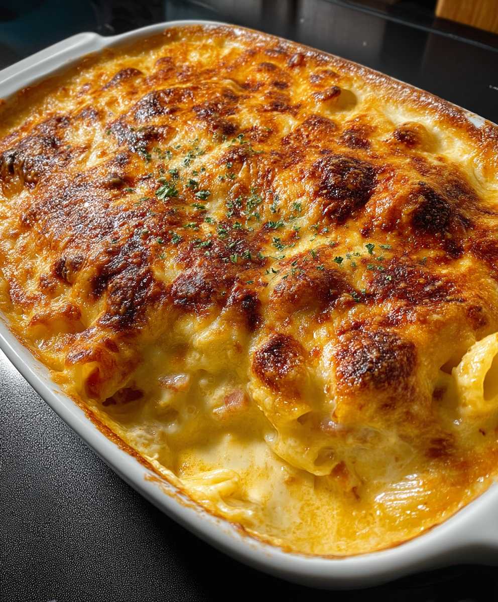 Nudelauflauf mit Schinken Käse