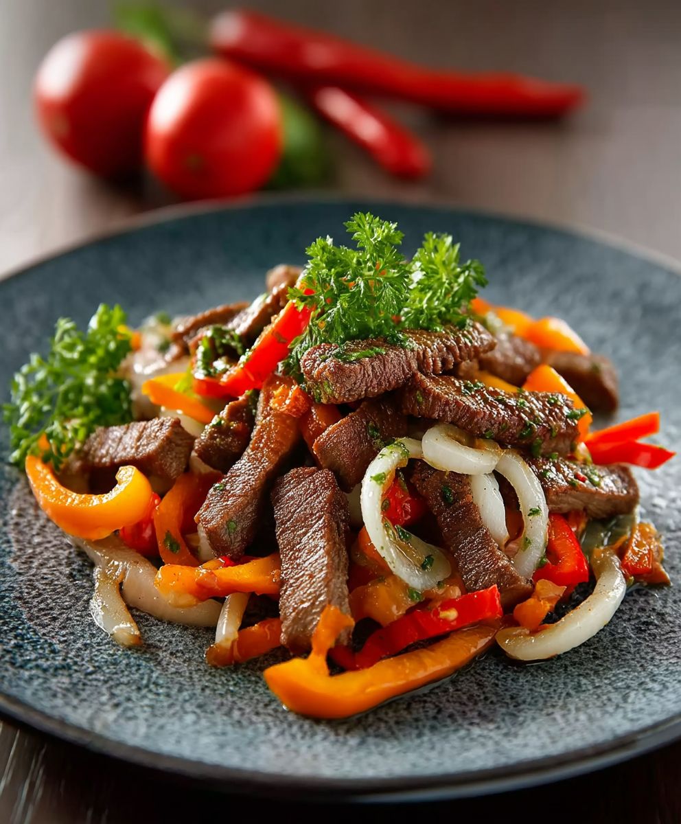 Rindfleisch Streifen Paprika Zwiebel