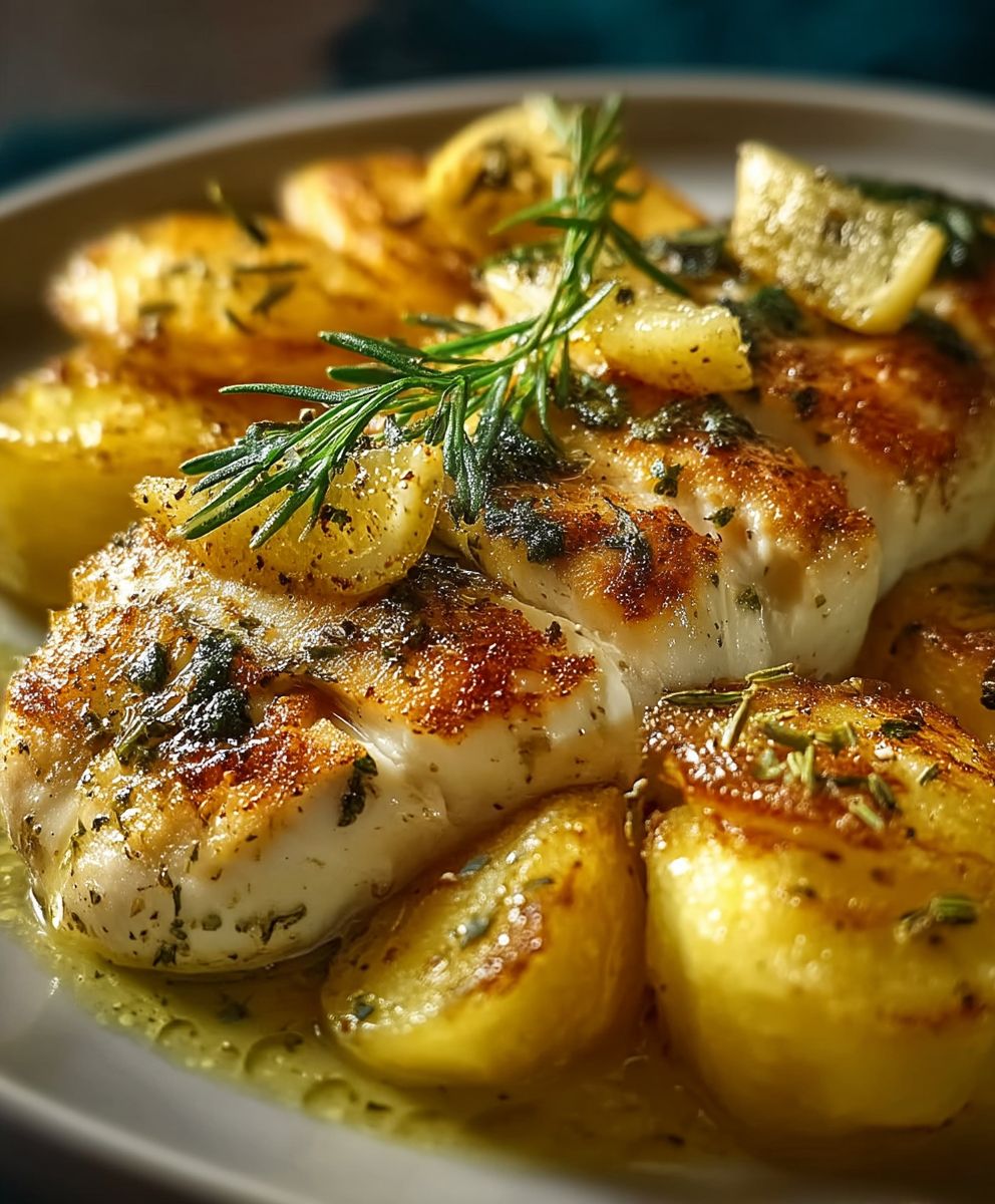 Zitronen Kräuter Hähnchen Kartoffelgratin