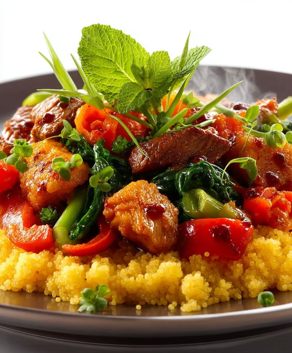 Teriyaki Rind Gemüse Hirse