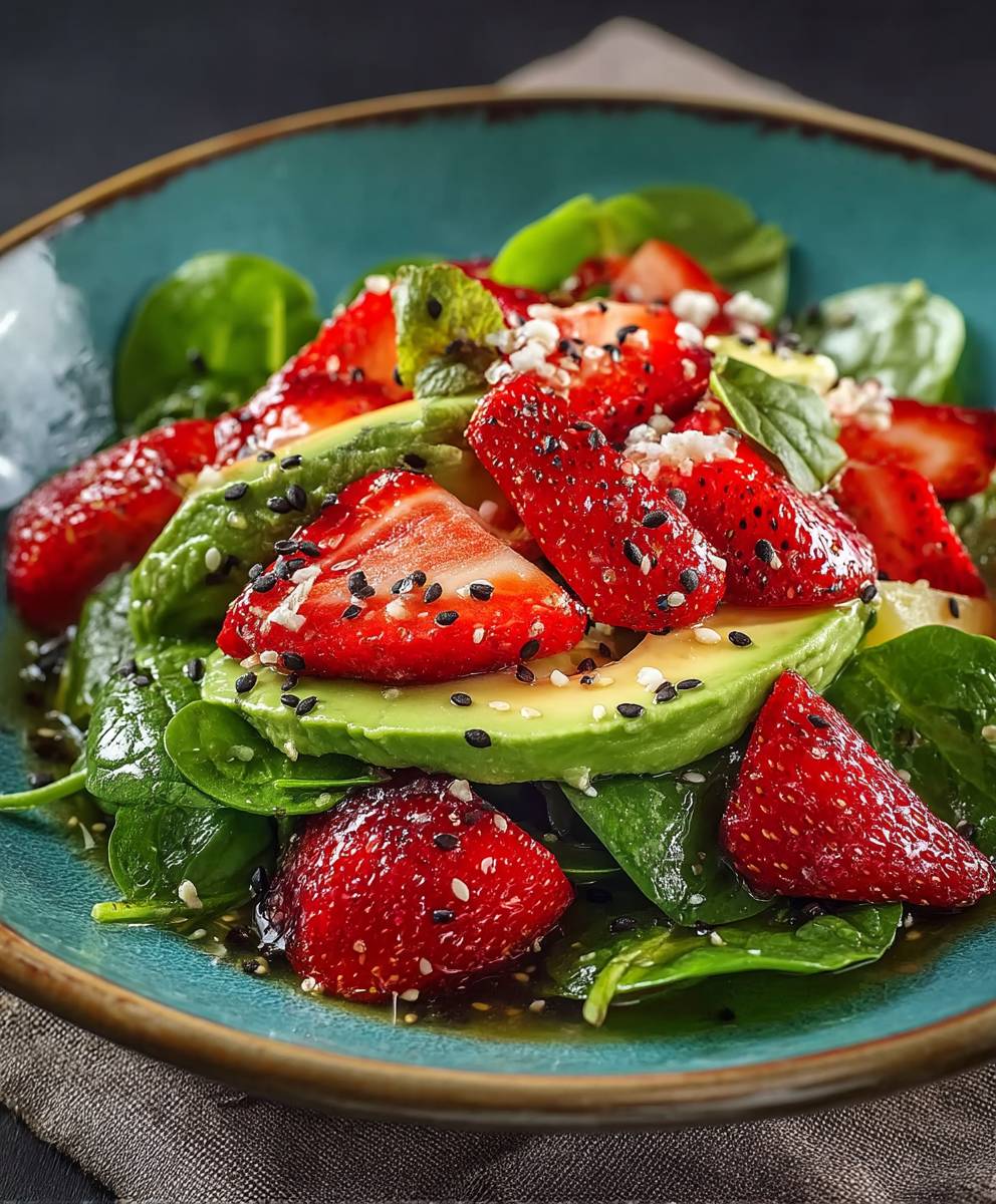Erdbeer Avocado Spinat Salat