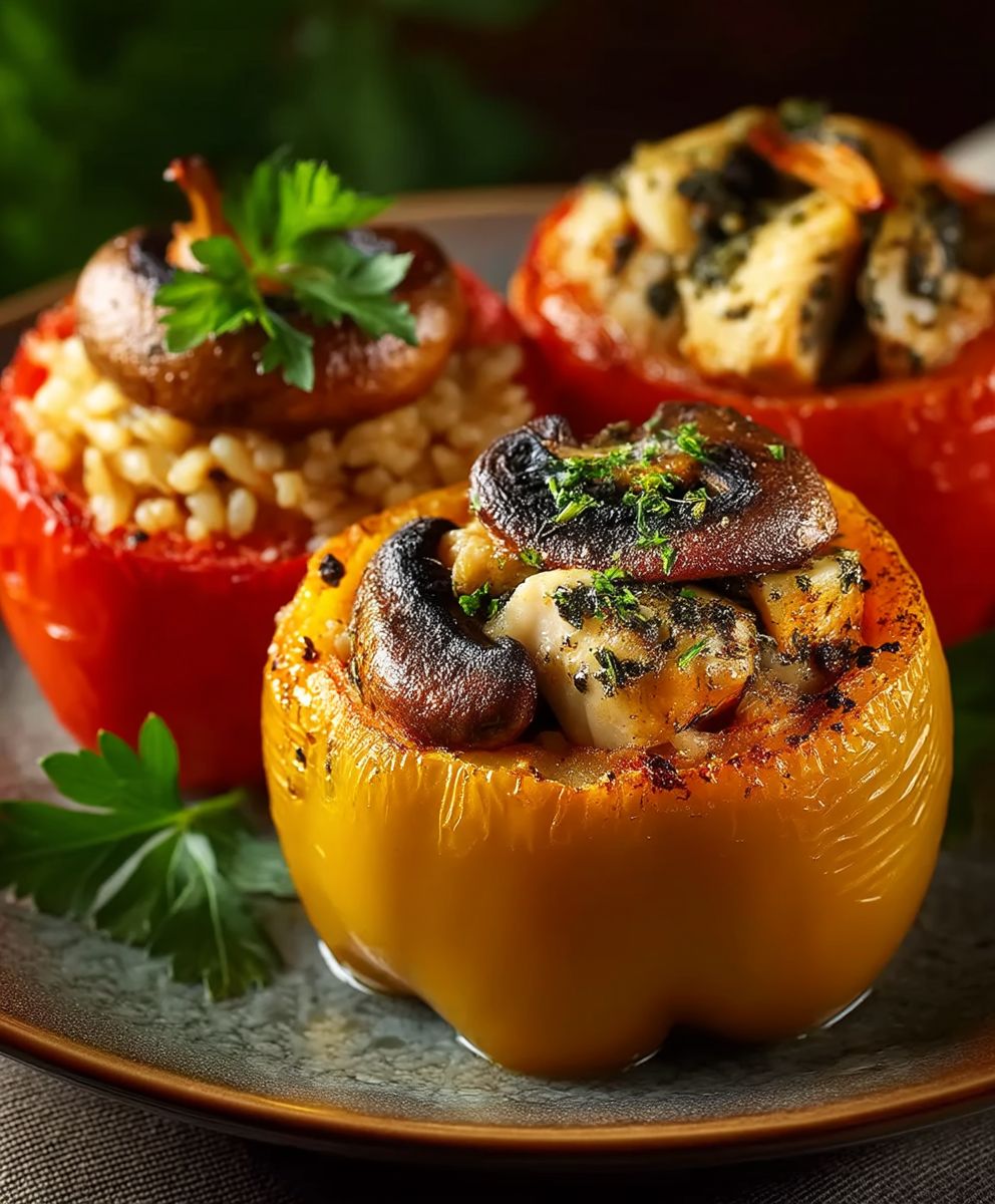 Gefüllte Paprika Hähnchen Pilze