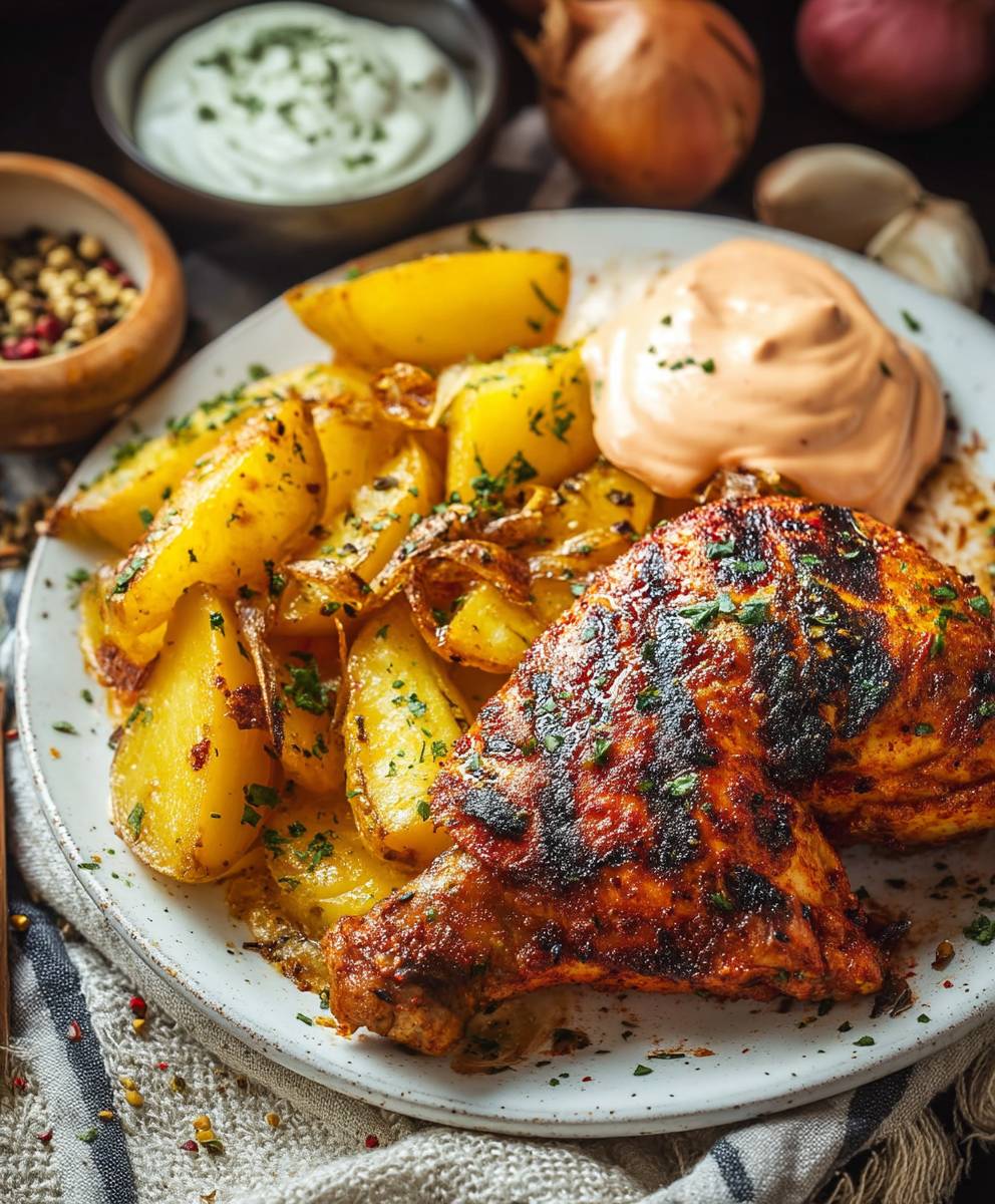 Harissa Hähnchen Kartoffeln Mayo