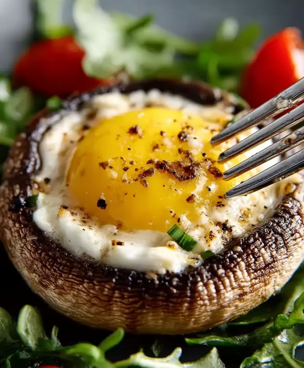 Gebackene Eier Portobello Pilze