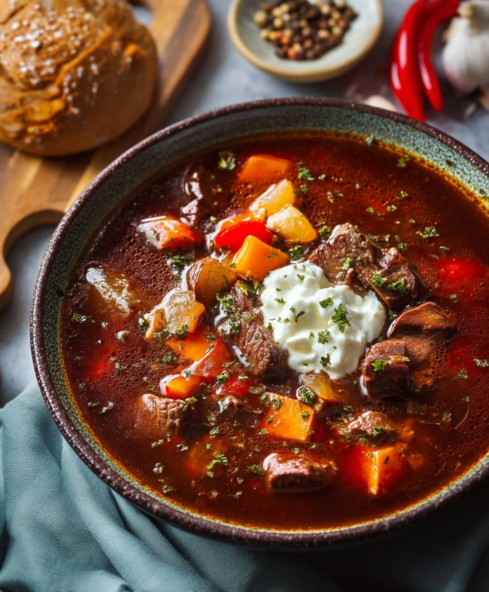 Gulaschsuppe mit Creme Fraiche