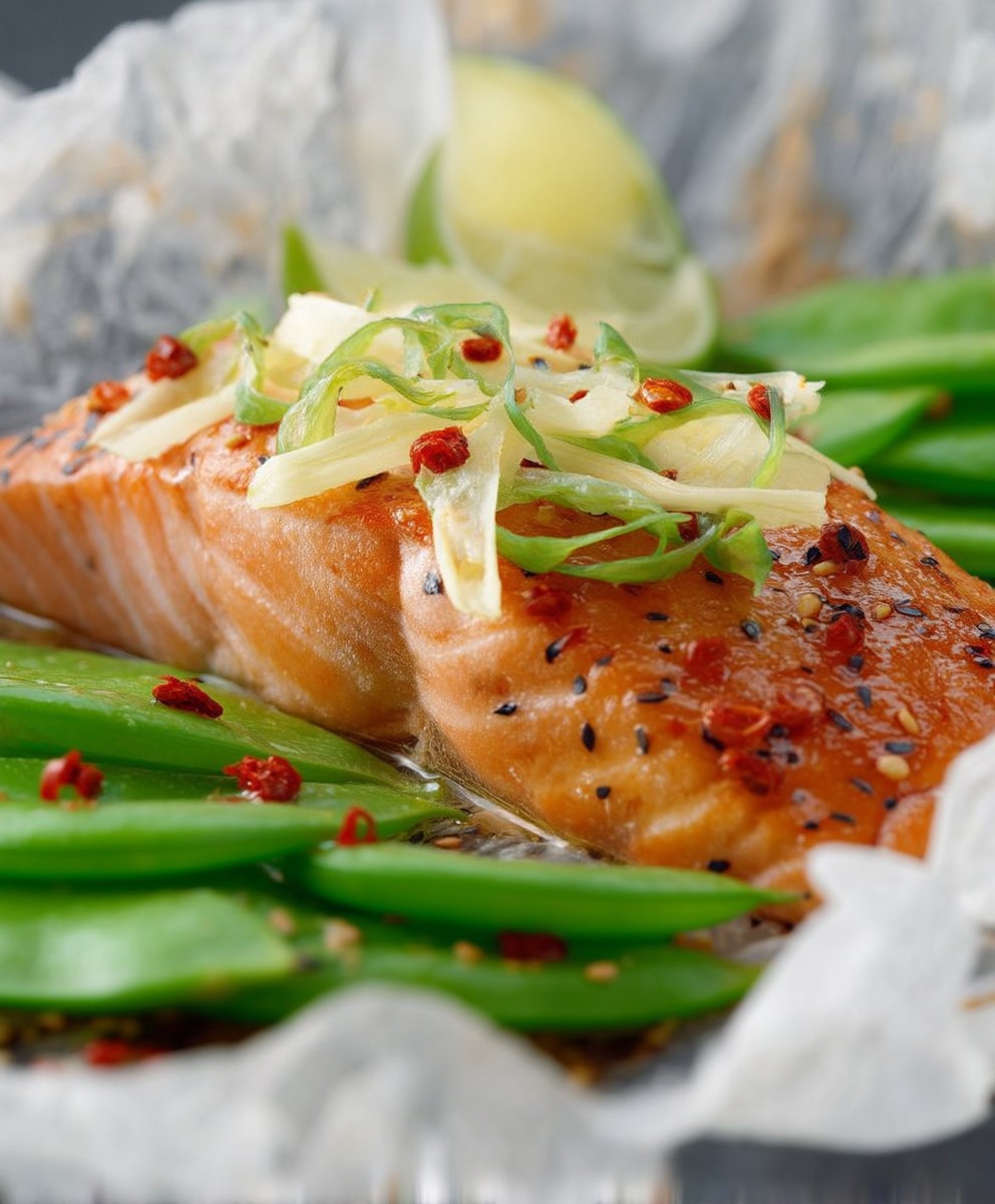 Gedämpfter Lachs Zuckerschoten