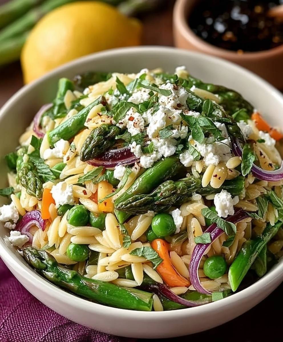Zitronen Orzo Salat Spargel Feta