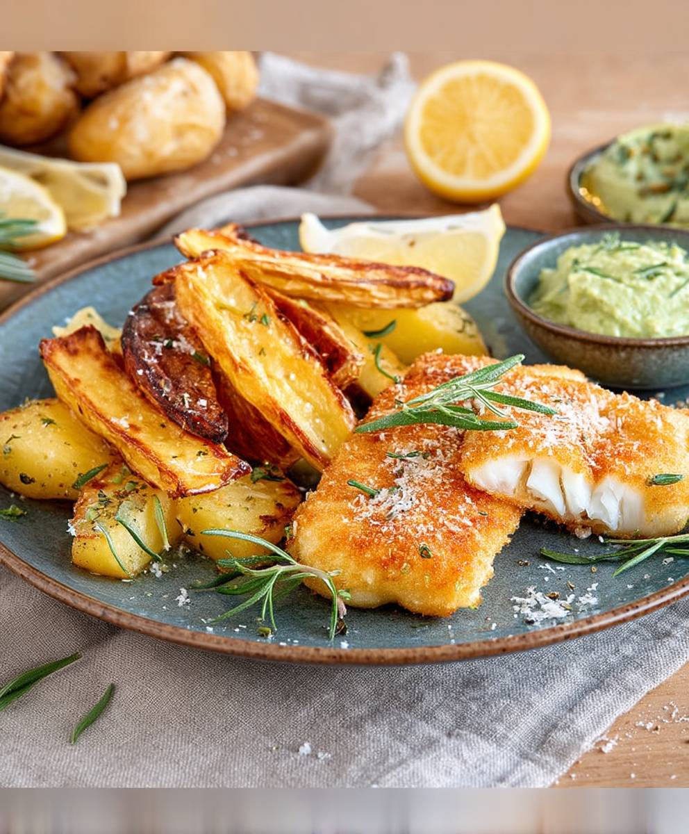 Fischfilet Bierteig Ofenkartoffeln Avocado