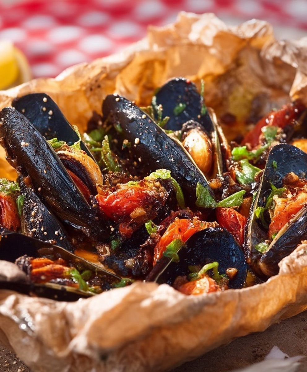 Muscheln Tomaten Papillote