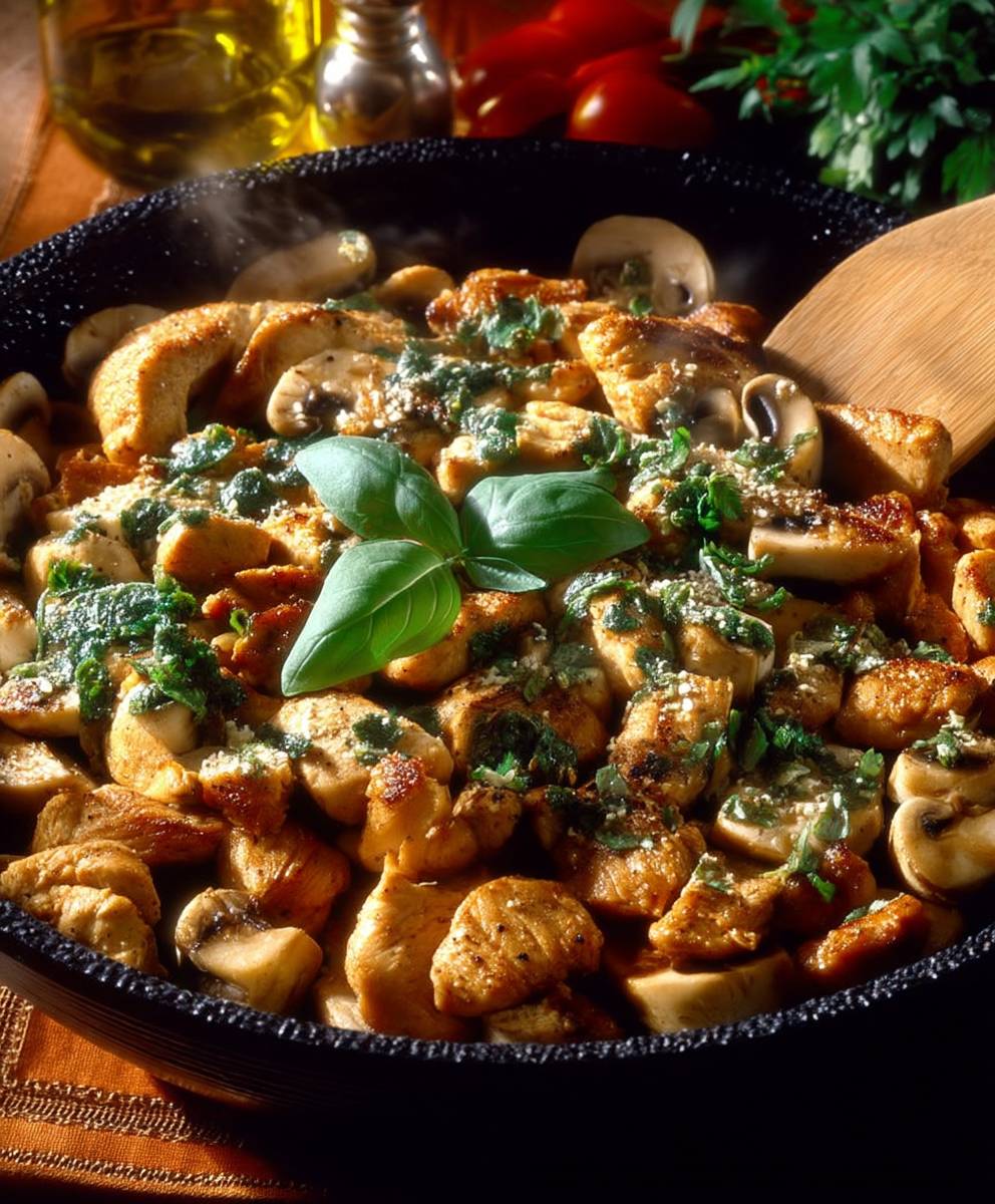 Putenpfanne Champignons Basilikum